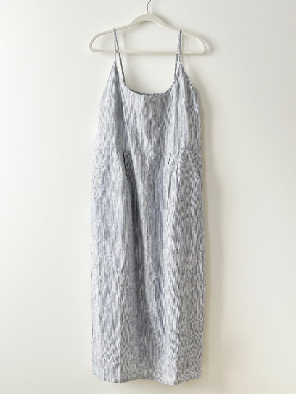 Quince Light Blue Striped Midi Slip Dress